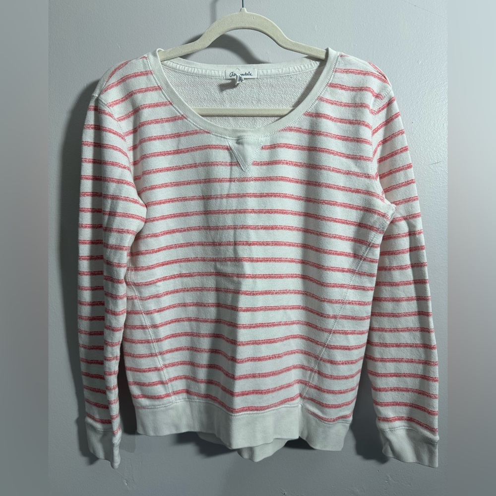 AEROPOSTALE Women's S Long Sleeve Pink White Striped Crew Sweatshirt | SKU 0926